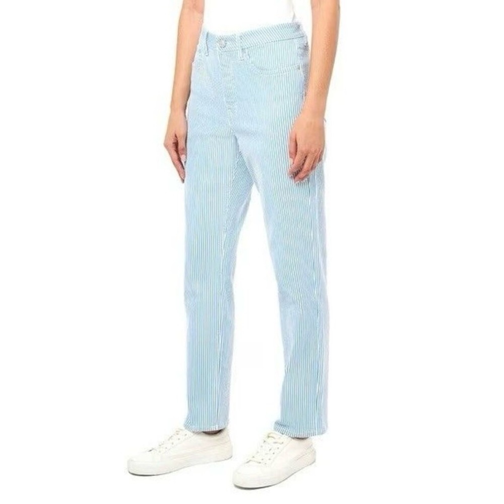 Seven7 Railroad Stripe Jeans 12 Blue White Straight Leg Denim Pinstripe